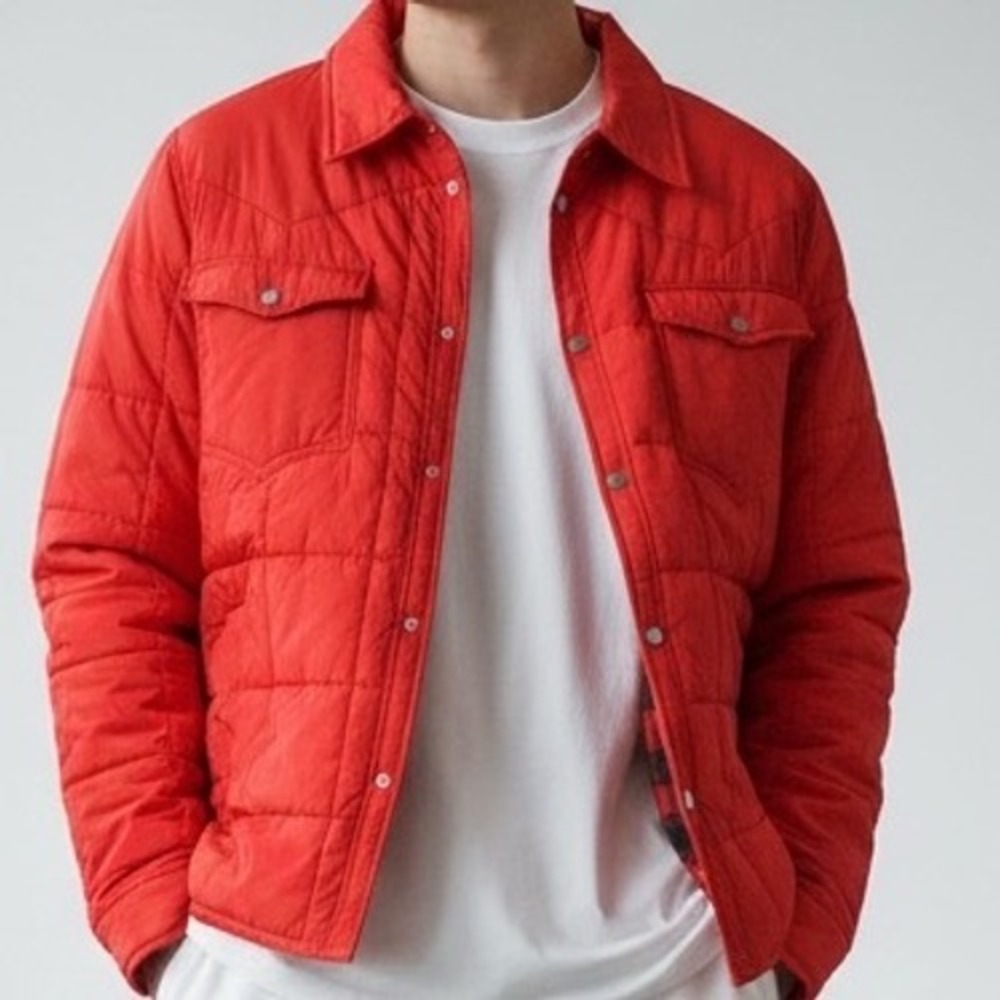 Woolrich Quilted Snap Front Jacket Red Plaid Lined Size Large.‎ Gorpcore